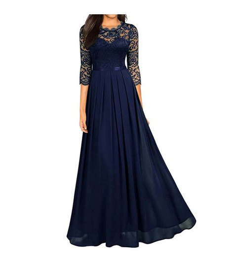 Round-Necked Lace Dress Women'S Formal Party Dress Long Dress Maxi Dress