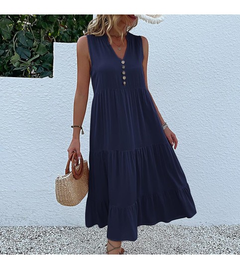 New Vest Skirt Sleeveless Loose casual Solid Color Dress