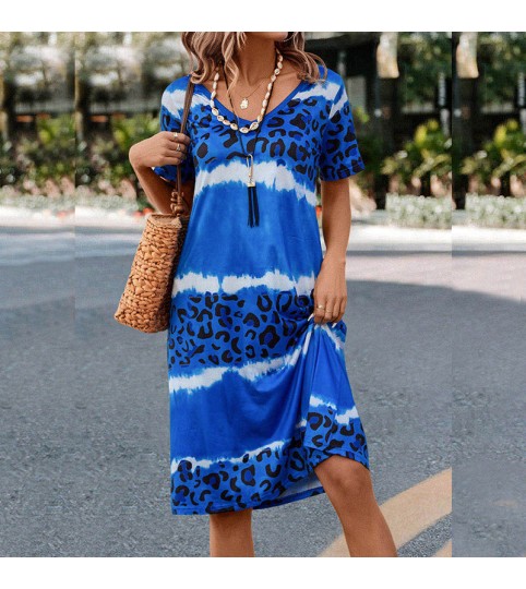 Summer New Women's Dress Women Sexy Leopard Print Short Sleeve Casual Dress