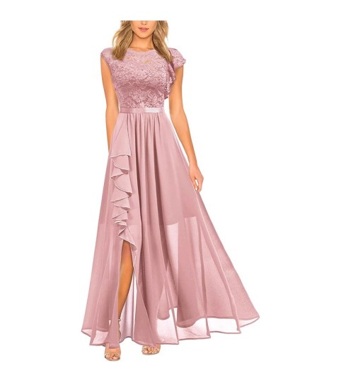 Pink Sleeveless High Waist Long Dress Lace Dress Evening Dress