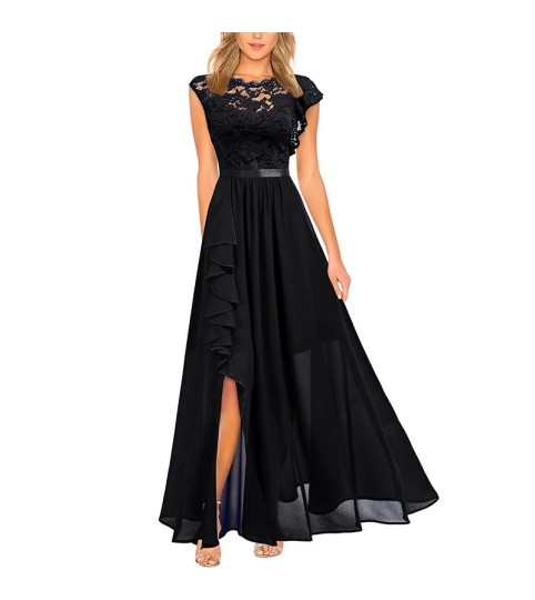 Black Sleeveless High Waist Long Dress Lace Dress Evening Dress