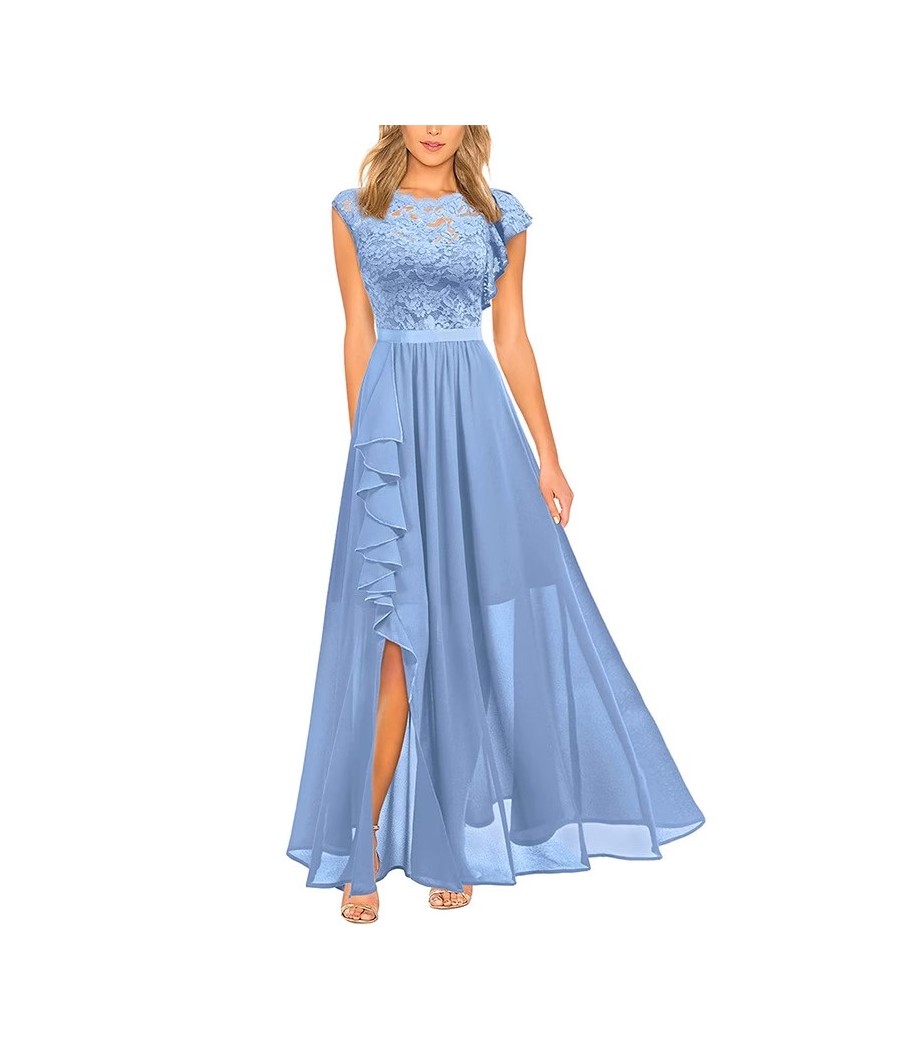 Blue Sleeveless High Waist Long Dress Lace Dress Evening Dress